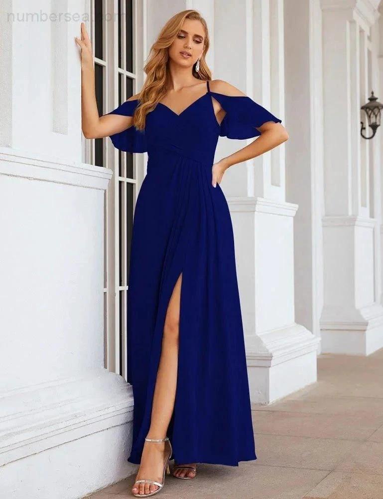 ZapDress Chiffon Cold Shoulder Long Bridesmaid Dresses Plus Size Formal Prom Gowns for Women Party Wedding (ZD17005)