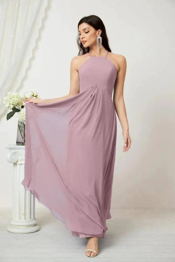 ZapDress Chiffon Halter Bridesmaid Dresses Long A-Line Formal Evening Dress 2805 (ZD16959)