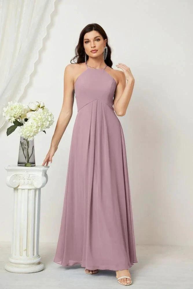 ZapDress Chiffon Halter Bridesmaid Dresses Long A-Line Formal Evening Dress 2805 (ZD16959)