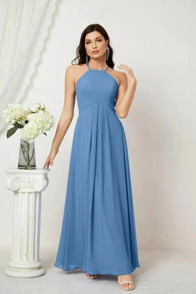 ZapDress Chiffon Halter Bridesmaid Dresses Long A-Line Formal Evening Dress 2805 (ZD16959)