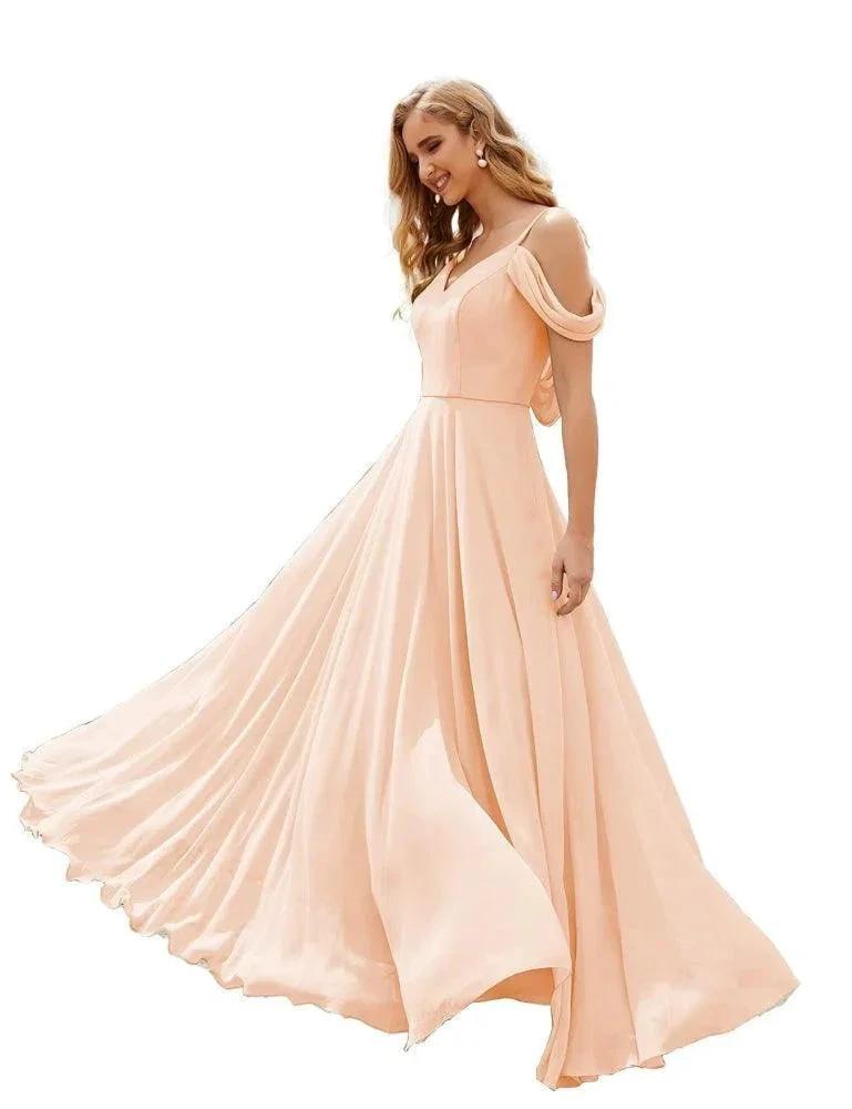 Numbersea Cold Shoulder Chiffon Bridesmaid Dresses Long Maxi Formal Prom Gowns for Women Party SEA28059 by numbersea