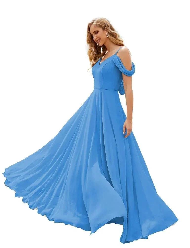 Numbersea Cold Shoulder Chiffon Bridesmaid Dresses Long Maxi Formal Prom Gowns for Women Party SEA28059 by numbersea