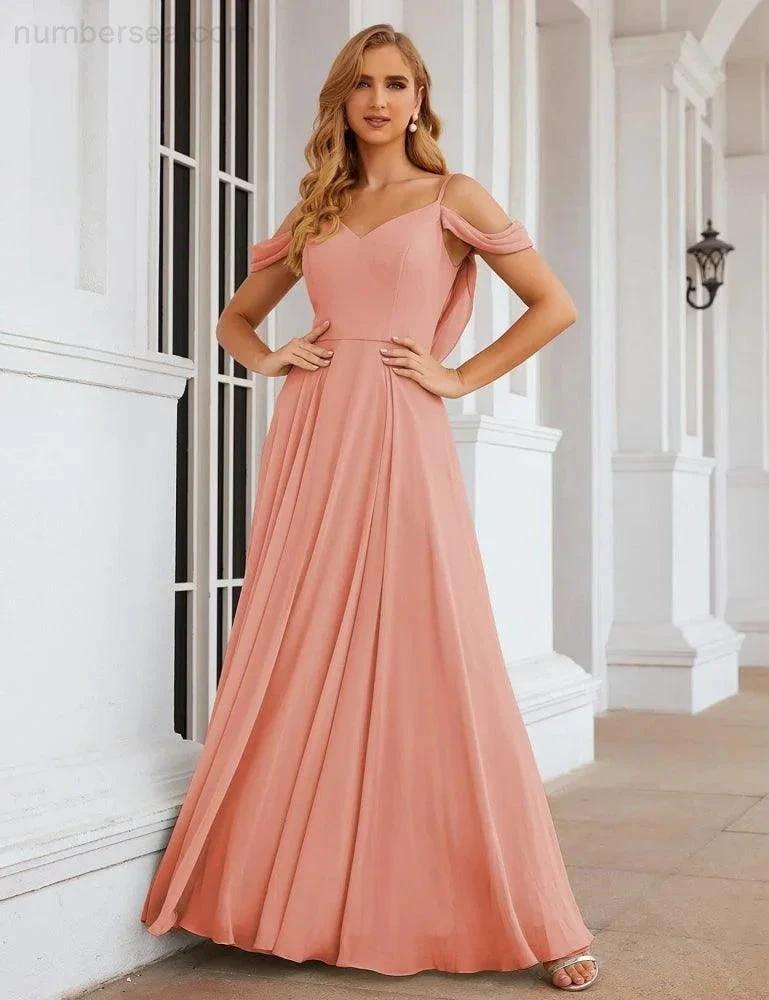 ZapDress Cold Shoulder Chiffon Bridesmaid Dresses Long Maxi Formal Prom Gowns for Women Party (ZD17042)