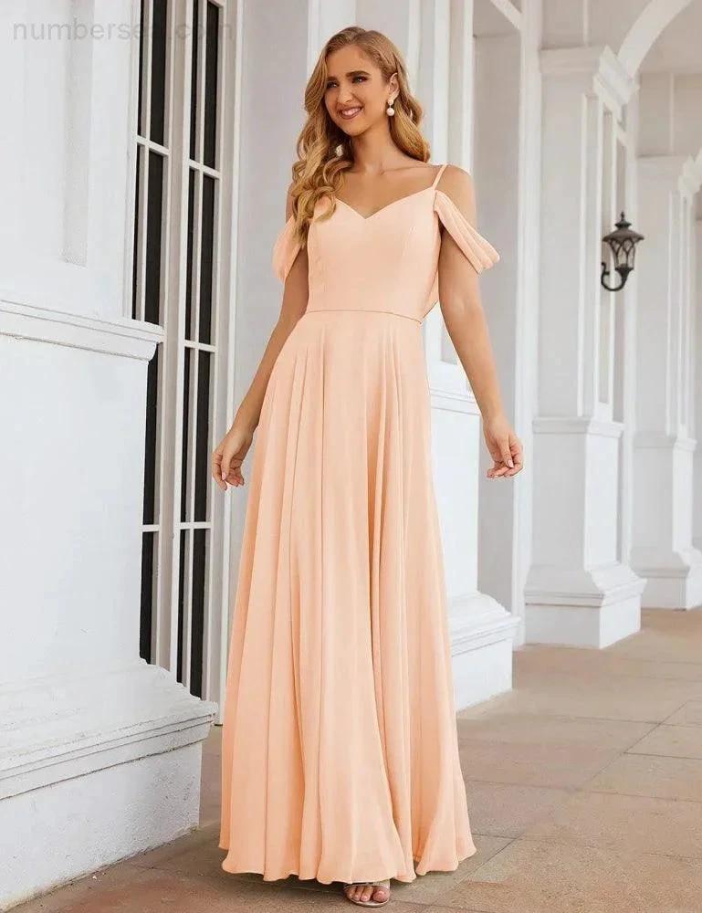 ZapDress Cold Shoulder Chiffon Bridesmaid Dresses Long Maxi Formal Prom Gowns for Women Party (ZD17042)