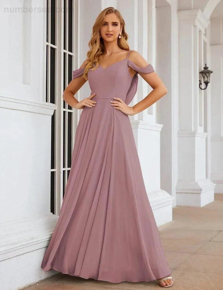 ZapDress Cold Shoulder Chiffon Bridesmaid Dresses Long Maxi Formal Prom Gowns for Women Party (ZD17042)