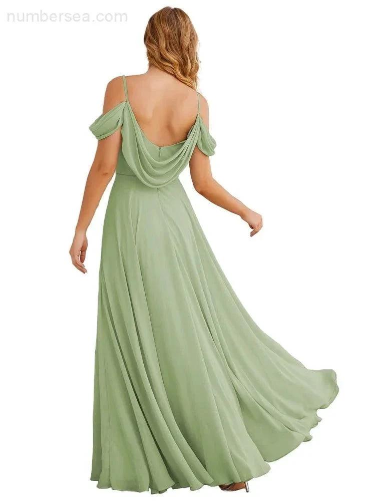 ZapDress Cold Shoulder Chiffon Bridesmaid Dresses Long Maxi Formal Prom Gowns for Women Party (ZD17042)