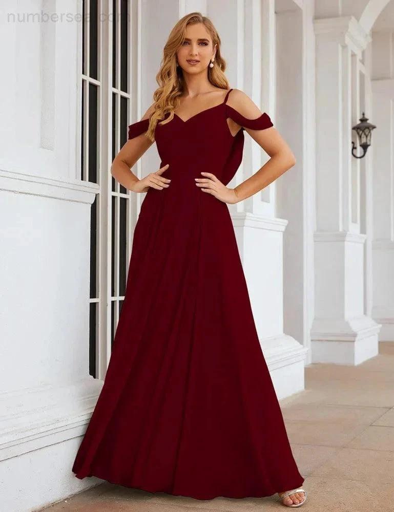 ZapDress Cold Shoulder Chiffon Bridesmaid Dresses Long Maxi Formal Prom Gowns for Women Party (ZD17042)