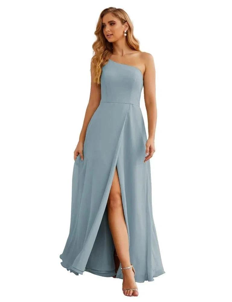 Numbersea One Shoulder Chiffon Bridesmaid Dresses Long Formal Homecoming Prom Gowns for Women Party Wedding Evening SEA28052 by numbersea