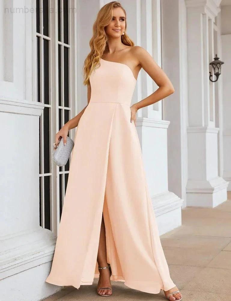 ZapDress One Shoulder Chiffon Bridesmaid Dresses Long Formal Homecoming Prom Gowns for Women Party Wedding Evening (ZD16950)