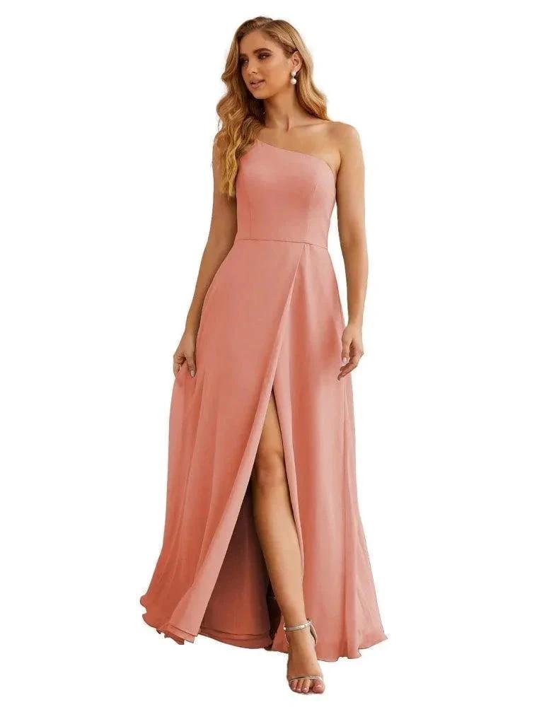 Numbersea One Shoulder Chiffon Bridesmaid Dresses Long Formal Homecoming Prom Gowns for Women Party Wedding Evening SEA28052 by numbersea