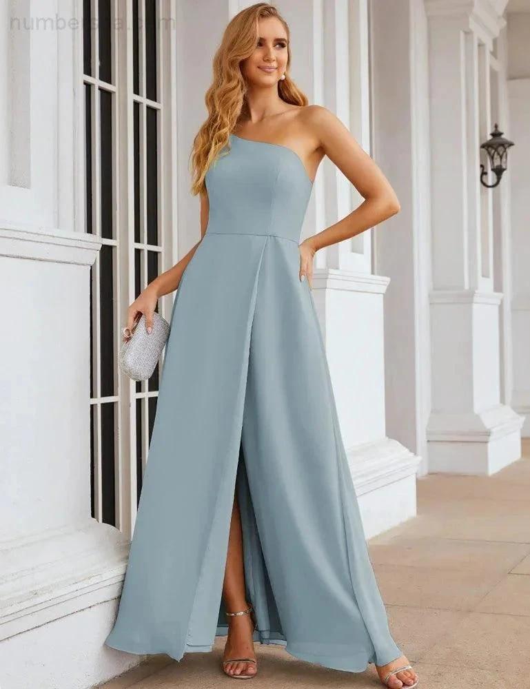 ZapDress One Shoulder Chiffon Bridesmaid Dresses Long Formal Homecoming Prom Gowns for Women Party Wedding Evening (ZD16950)
