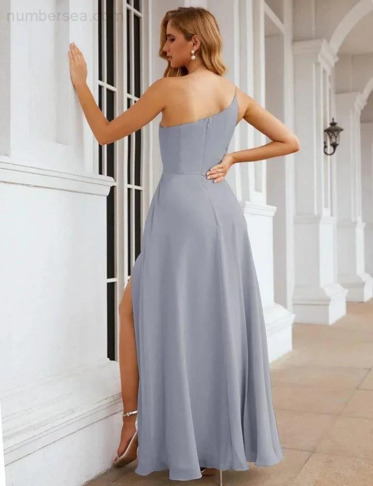 ZapDress One Shoulder Chiffon Bridesmaid Dresses Long Formal Homecoming Prom Gowns for Women Party Wedding Evening (ZD16950)