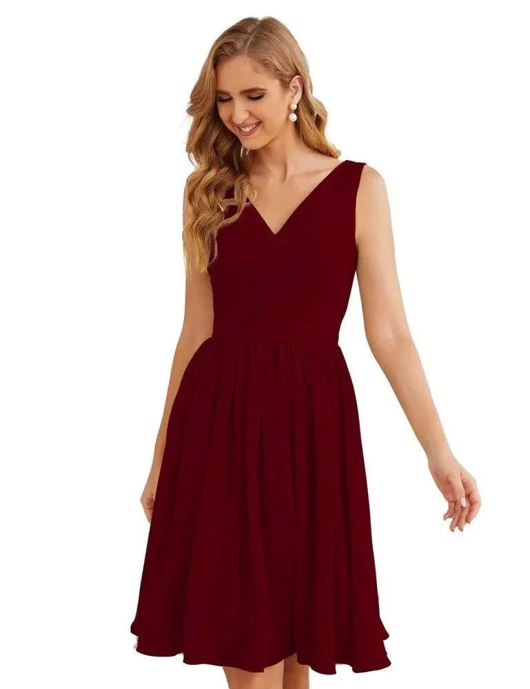 Numbersea V-Neck Bridesmaid Dresses Chiffon Short Knee Length Formal Prom Gowns for Women Party Homecoming SEA28062 by numbersea