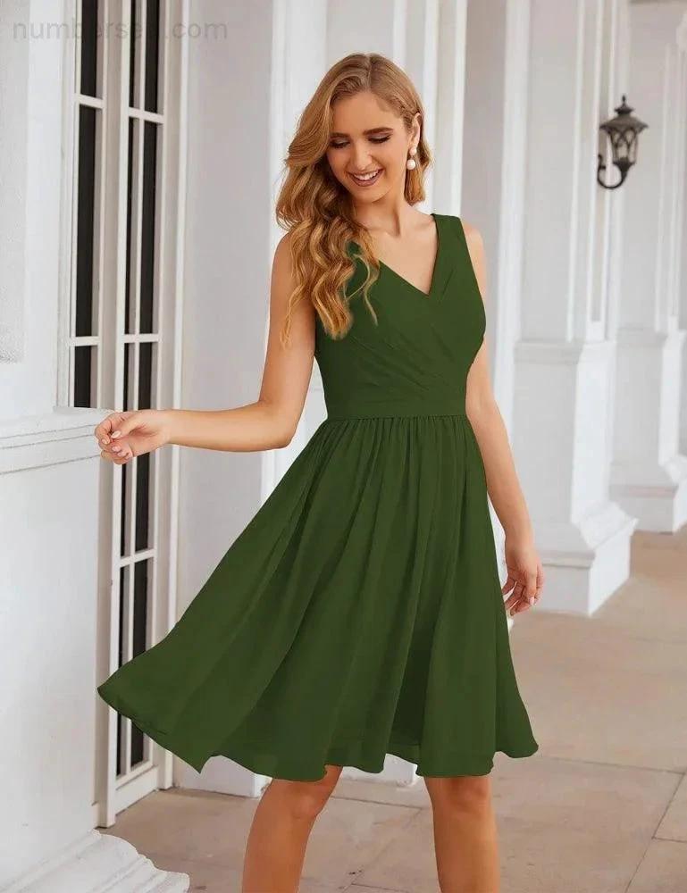 ZapDress V-Neck Bridesmaid Dresses Chiffon Short Knee Length Formal Prom Gowns for Women Party Homecoming (ZD16951)