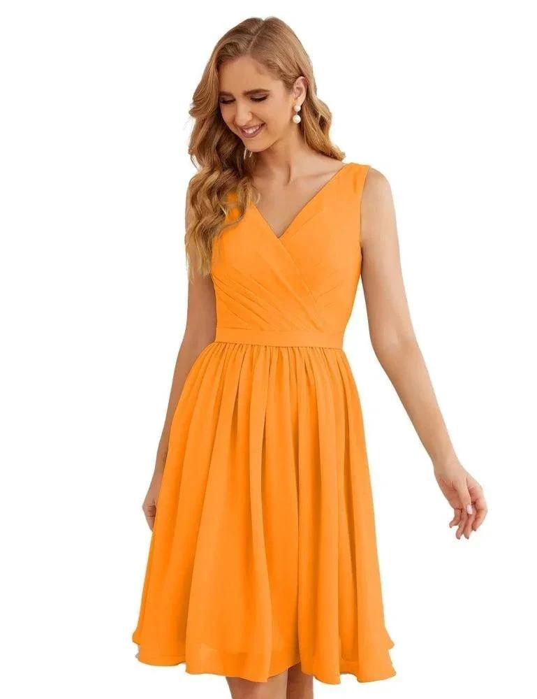 Numbersea V-Neck Bridesmaid Dresses Chiffon Short Knee Length Formal Prom Gowns for Women Party Homecoming SEA28062 by numbersea
