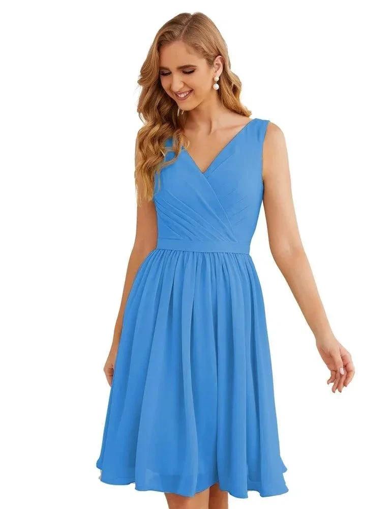 ZapDress V-Neck Bridesmaid Dresses Chiffon Short Knee Length Formal Prom Gowns for Women Party Homecoming (ZD16951) - VelvetHem
