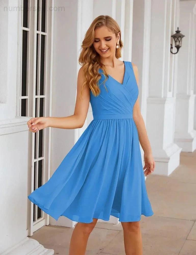 ZapDress V-Neck Bridesmaid Dresses Chiffon Short Knee Length Formal Prom Gowns for Women Party Homecoming (ZD16951)