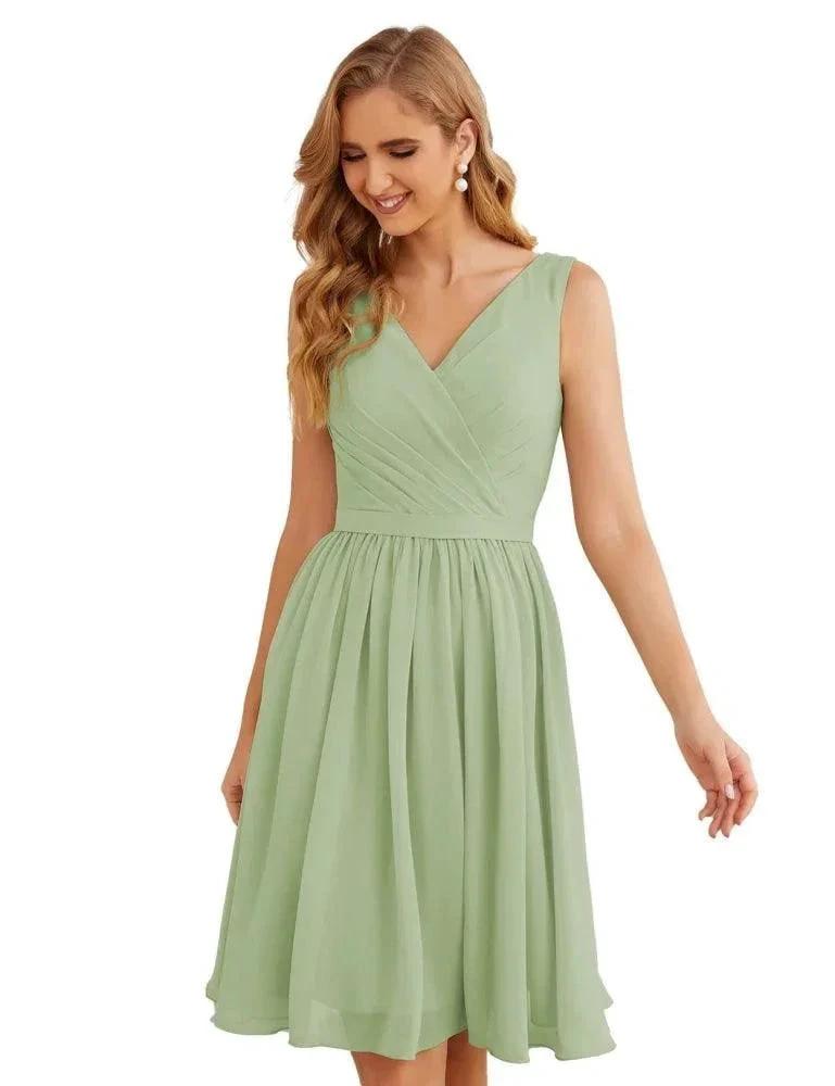Numbersea V-Neck Bridesmaid Dresses Chiffon Short Knee Length Formal Prom Gowns for Women Party Homecoming SEA28062 by numbersea