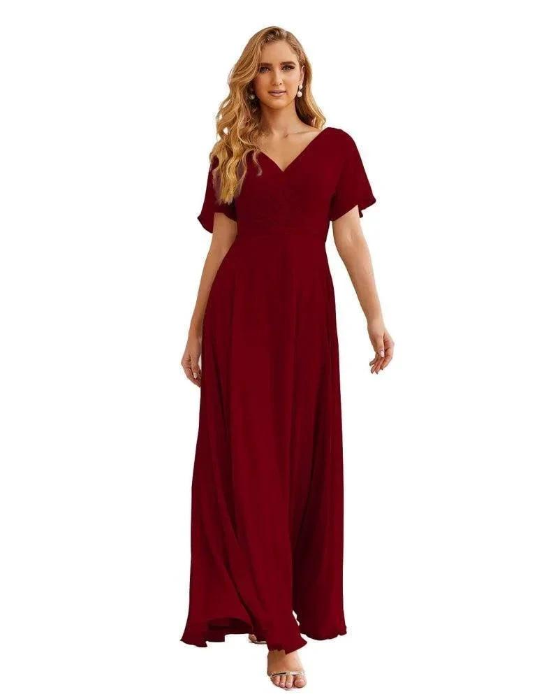 Numbersea Wrap V-Neck Chiffon Bridesmaid Dresses Long Formal Maxi Evening Gown for Wedding Guests SEA28049 by numbersea