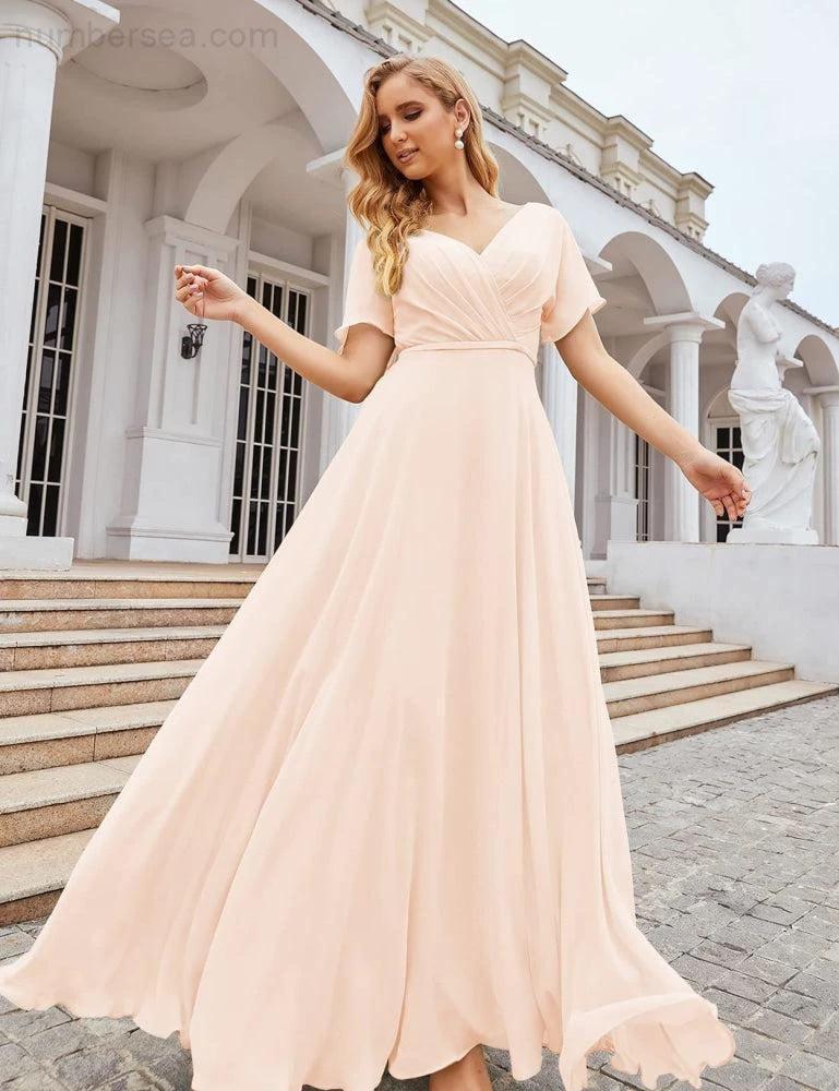 ZapDress Wrap V-Neck Chiffon Bridesmaid Dresses Long Formal Maxi Evening Gown for Wedding Guests (ZD17056)