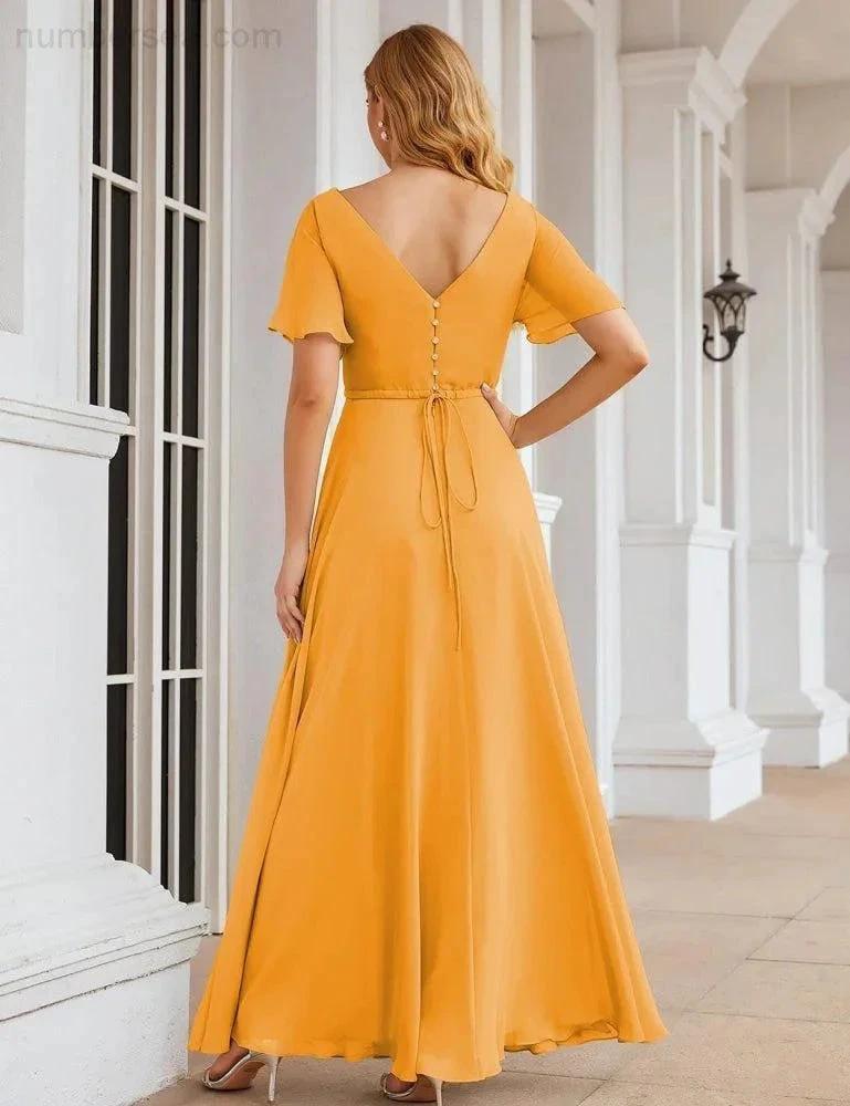 ZapDress Wrap V-Neck Chiffon Bridesmaid Dresses Long Formal Maxi Evening Gown for Wedding Guests (ZD17056)
