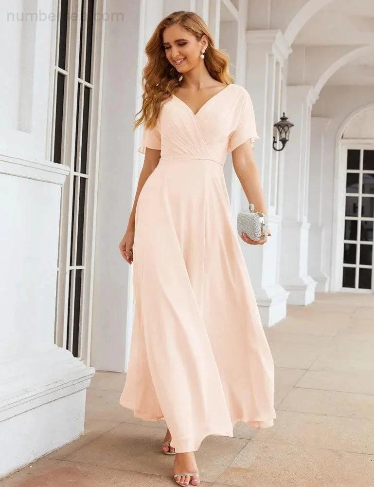 ZapDress Wrap V-Neck Chiffon Bridesmaid Dresses Long Formal Maxi Evening Gown for Wedding Guests (ZD17056)