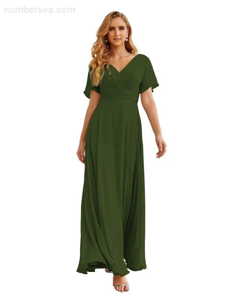 ZapDress Wrap V-Neck Chiffon Bridesmaid Dresses Long Formal Maxi Evening Gown for Wedding Guests (ZD17056)