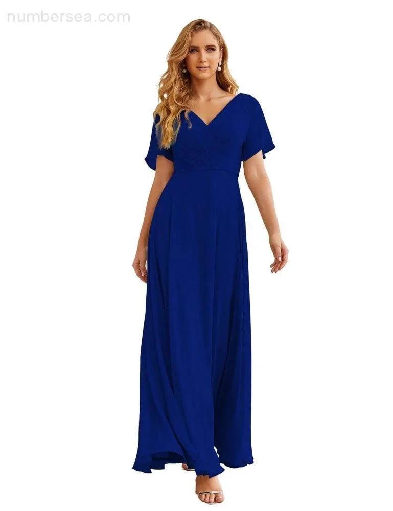 ZapDress Wrap V-Neck Chiffon Bridesmaid Dresses Long Formal Maxi Evening Gown for Wedding Guests (ZD17056)