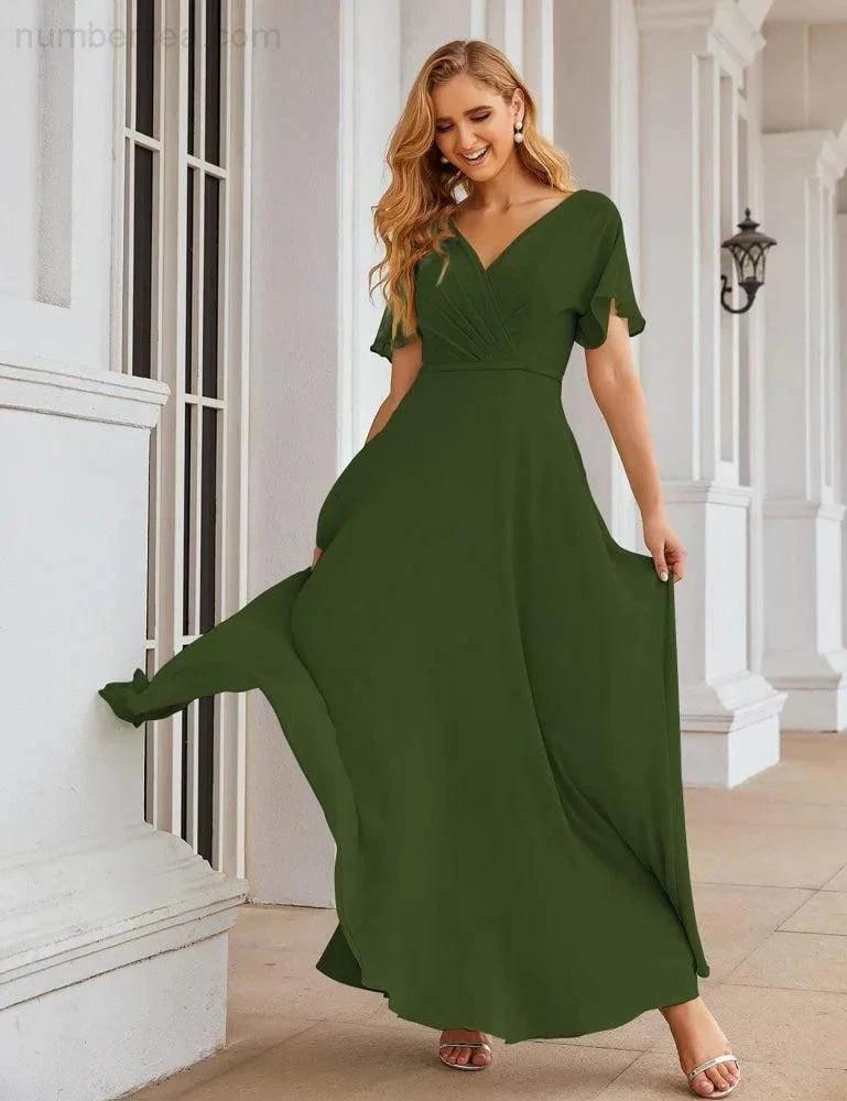 ZapDress Wrap V-Neck Chiffon Bridesmaid Dresses Long Formal Maxi Evening Gown for Wedding Guests (ZD17056)
