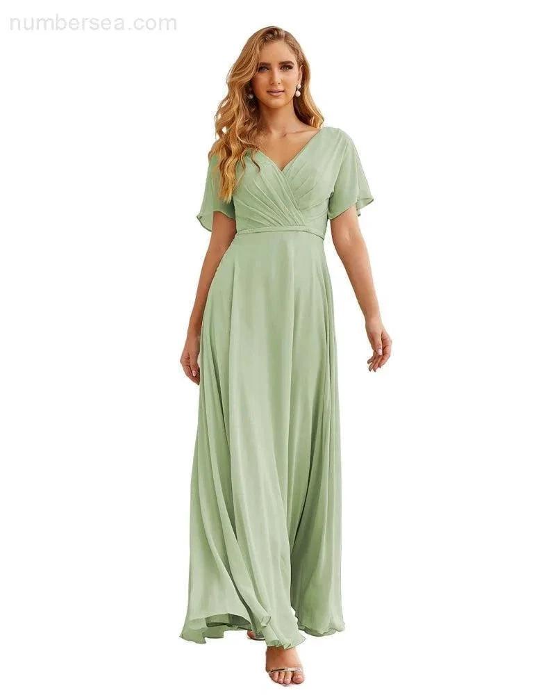 ZapDress Wrap V-Neck Chiffon Bridesmaid Dresses Long Formal Maxi Evening Gown for Wedding Guests (ZD17056)