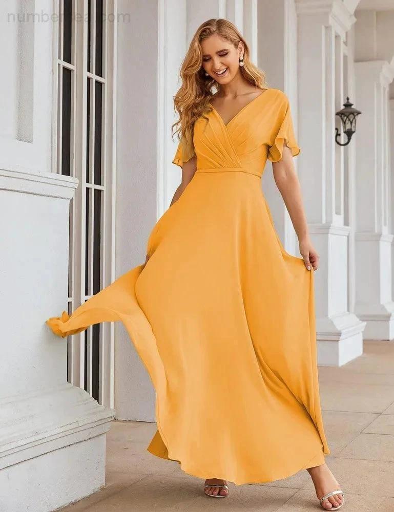ZapDress Wrap V-Neck Chiffon Bridesmaid Dresses Long Formal Maxi Evening Gown for Wedding Guests (ZD17056)