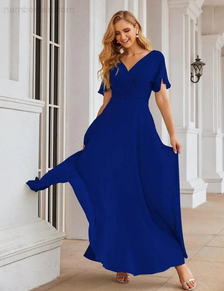 ZapDress Wrap V-Neck Chiffon Bridesmaid Dresses Long Formal Maxi Evening Gown for Wedding Guests (ZD17056)