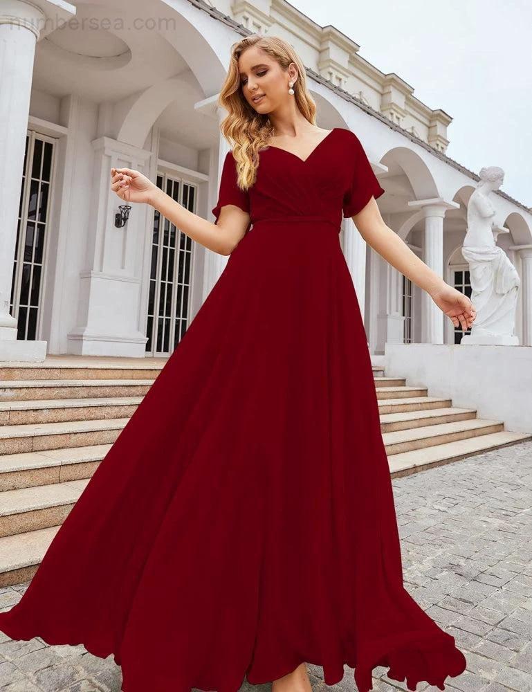 ZapDress Wrap V-Neck Chiffon Bridesmaid Dresses Long Formal Maxi Evening Gown for Wedding Guests (ZD17056)