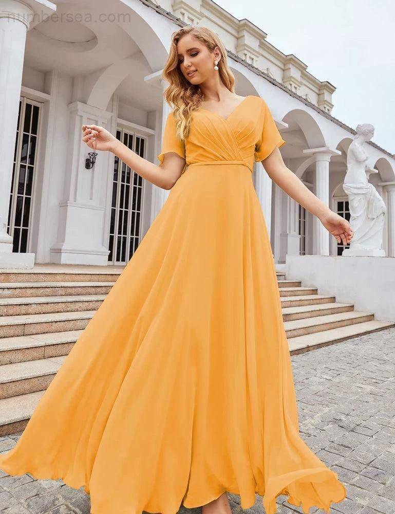 ZapDress Wrap V-Neck Chiffon Bridesmaid Dresses Long Formal Maxi Evening Gown for Wedding Guests (ZD17056)