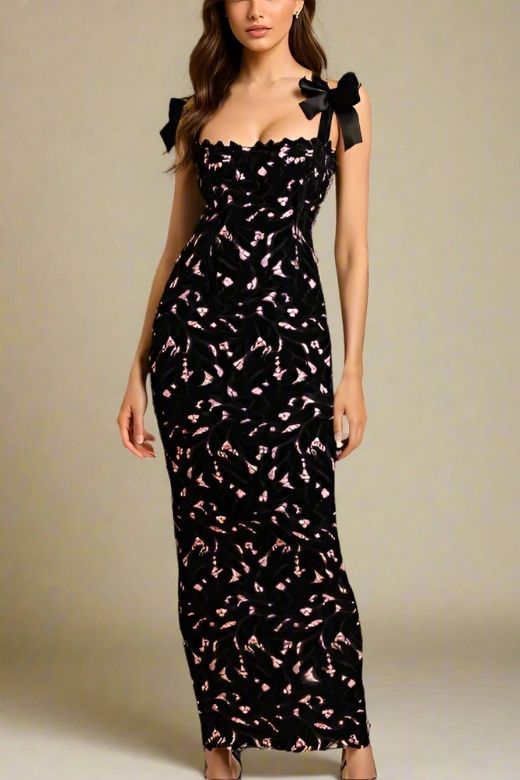 Odette Bodycon Lace Maxi Dress - Classic Black