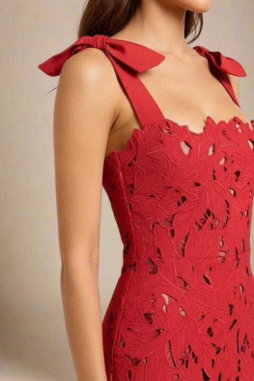 Odette Bodycon Lace Maxi Dress - Lipstick Red