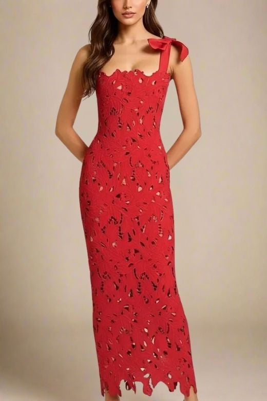 Odette Bodycon Lace Maxi Dress - Lipstick Red