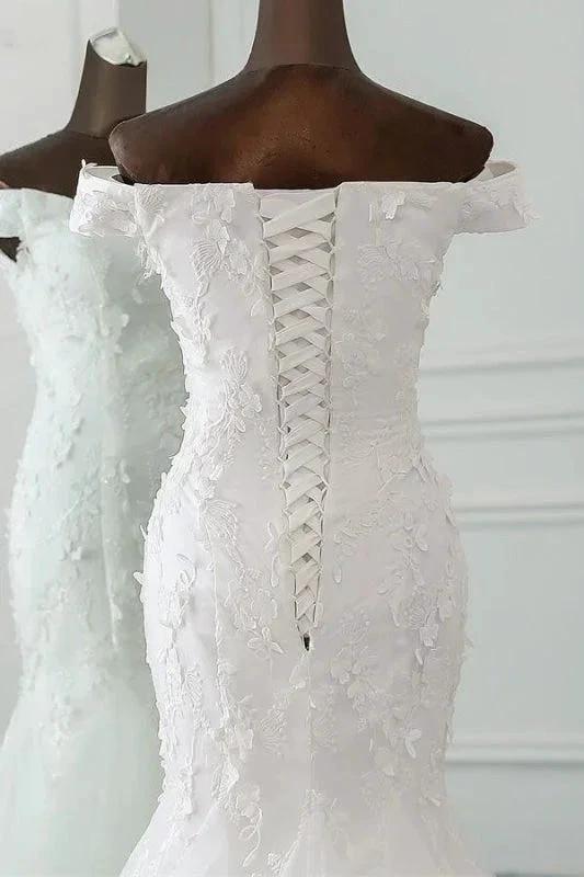 Off Shoulder Lace-up Applique Pretty Mermaid Elegant Wedding Dresses (ZD14718)