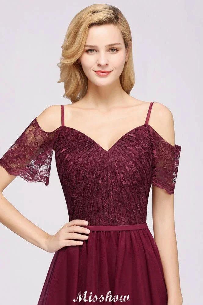 Off the Shoulder Burgundy Aline Bridesmaid Dress Floor Length Tulle Evening Maxi Gown (ZD12914)