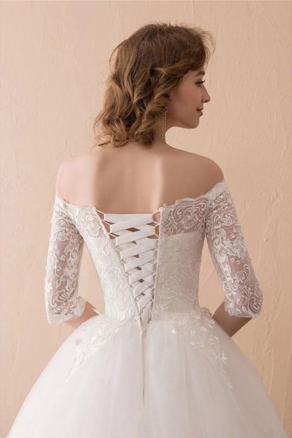 Off The Shoulder Lace Ball Gown Wedding Dress With 1/2 Sleeves (ZD15443)