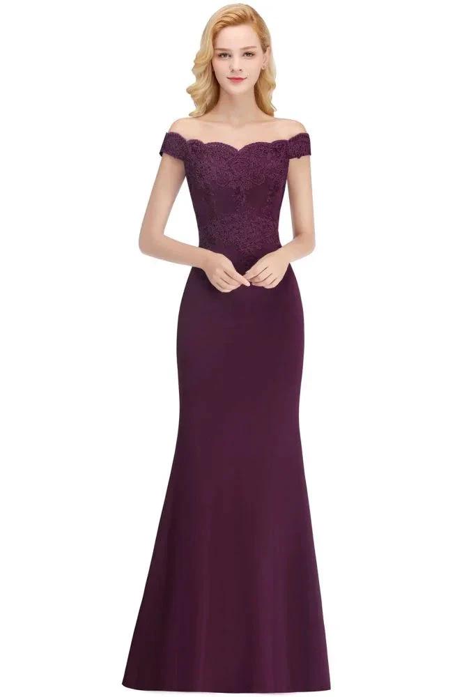Off-the-shoulder Long Appliques Satin Mermaid Prom Gown Bridesmaid Dresses by misshow.com