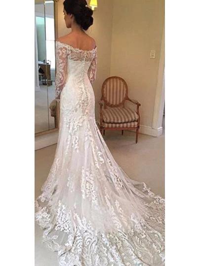 Off the Shoulder Long Sleeves Lace Wedding Dress Bridal Gown (ZD16053)