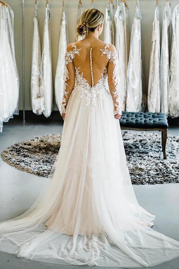 Off the Shoulder Long Sleeves Train Long Wedding Dress Bridal Gown (ZD15334)