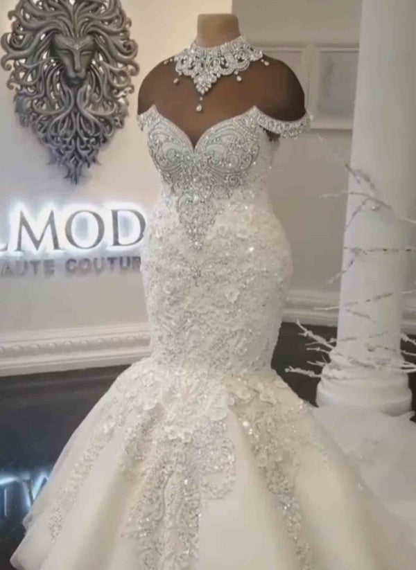 Off-the-Shoulder Mermaid Wedding Dress With Appliques Beads (ZD17507) - VelvetHem