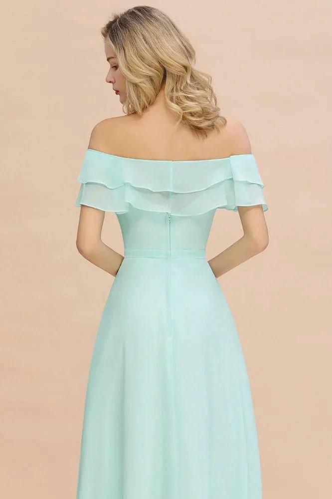 Off the Shoulder Mini-Green Front Slit Bridesmaid Dress Aline Beach Wedding Dress (ZD12961)