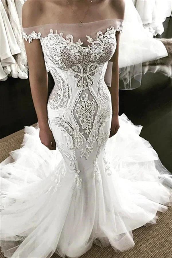Off-the-Shoulder Strapless Mermaid Lace Wedding Dress (ZD13811) - VelvetHem