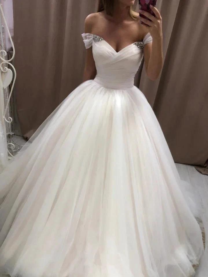 Off The Shoulder Tulle Sweetheart White Wedding Dresses Bridal Gown (ZD16267)