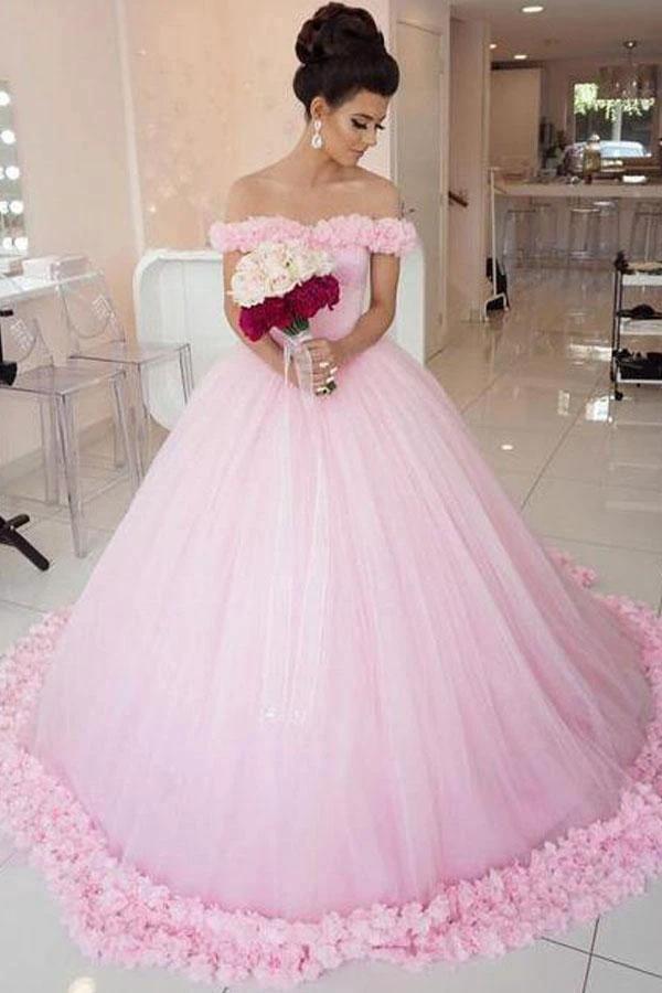 Off the Shoulder Vintage Pink Ball Gown Wedding Dresses (ZD16032) - VelvetHem