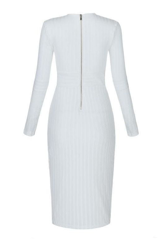 Olivia Long Sleeve Bandage Dress - White Pearl
