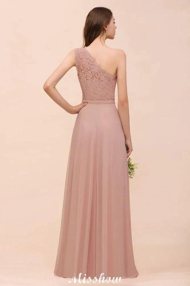 One Shoulder Chiffon Bridesmaid Dress Dusty Pink Wedding Guest Dress for Bride (ZD12946)